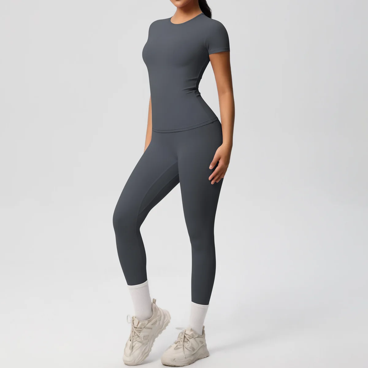 اليوغا مجموعة النساء ملابس رياضية تجريب الملابس 2 قطعة ملابس رياضية الصالة الرياضية مجموعة يغطي الرجل اللياقة البدنية قصيرة الأكمام المحاصيل طماق الرياضية #3