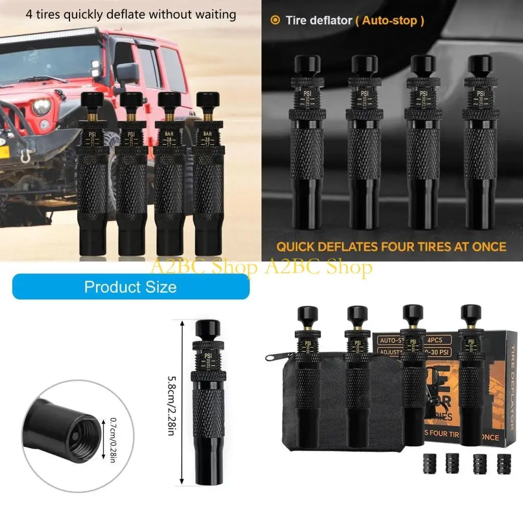 

A2BC автомобиль Easy Easy Completment для управления давлением шин, 4 дефлятора, регулируемые 0,7-2,1 бар с защитными крышками и