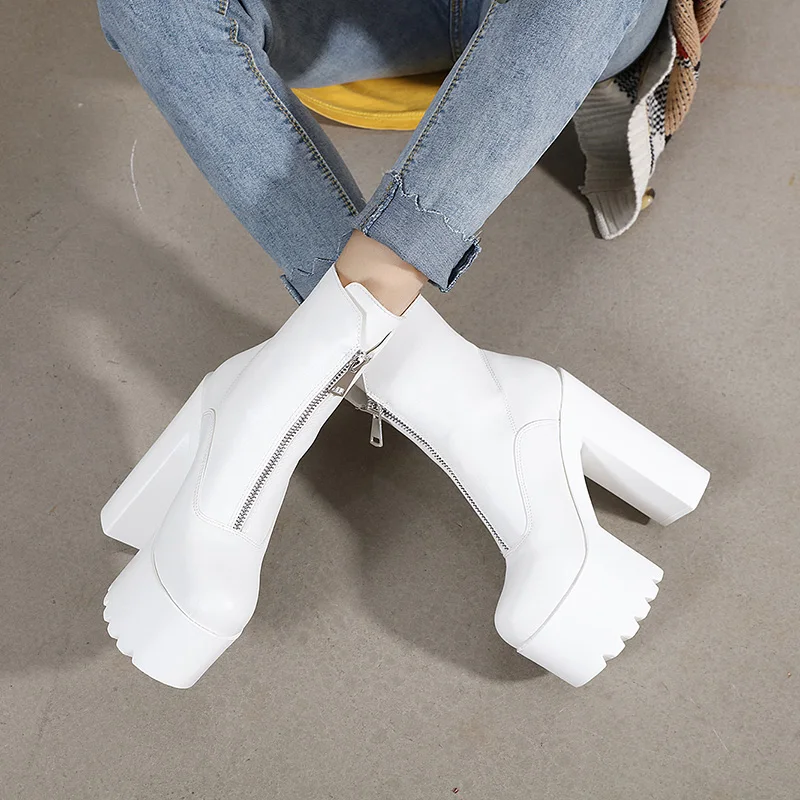 

Туфли челси на толстом высоком каблуке 14 см, 16 см, женские ботинки челси на платформе с эластичной лентой и боковой молнией, черные ботильоны, Zapatos Para Mujeres