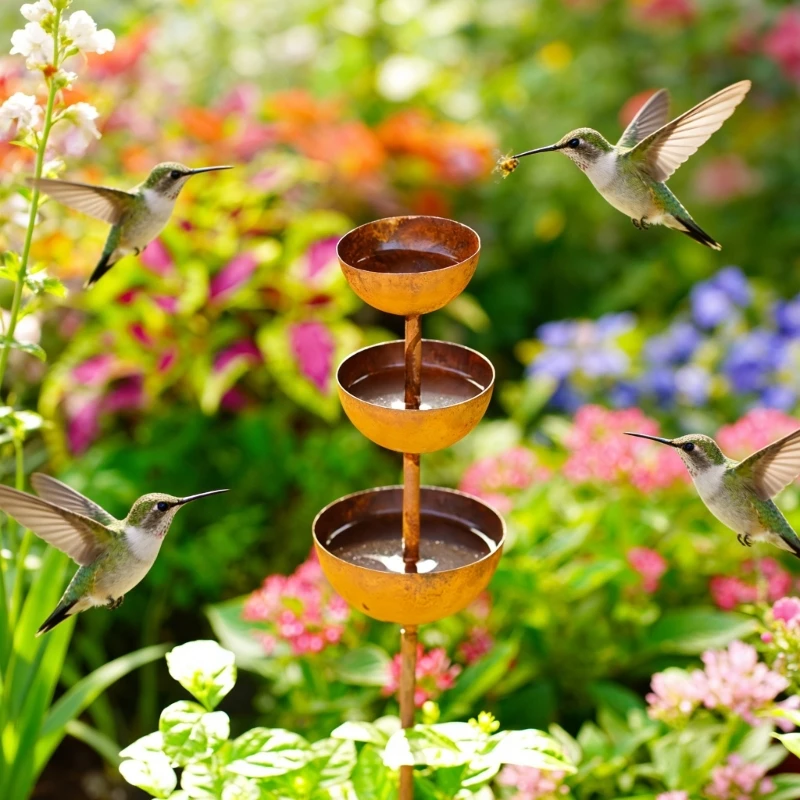 Metall-Regenkette, Garten-Vogelbad, Outdoor-Vogelbad, Regensammler für draußen, Retros, stehende Vogelbadschale, 3 x – Detail 1