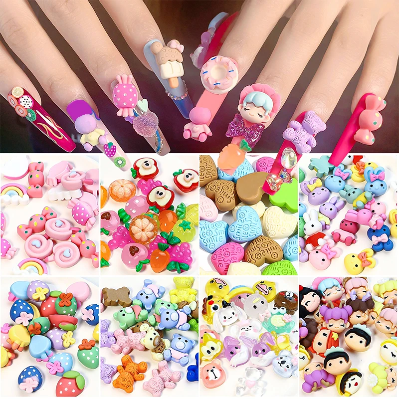 Acrylic Cartoon Bear Flowers Sweet Donus Candy Decorations Nails Charms Phone Case Kawaii Resin 3D Mixed Designs DIY Accessories