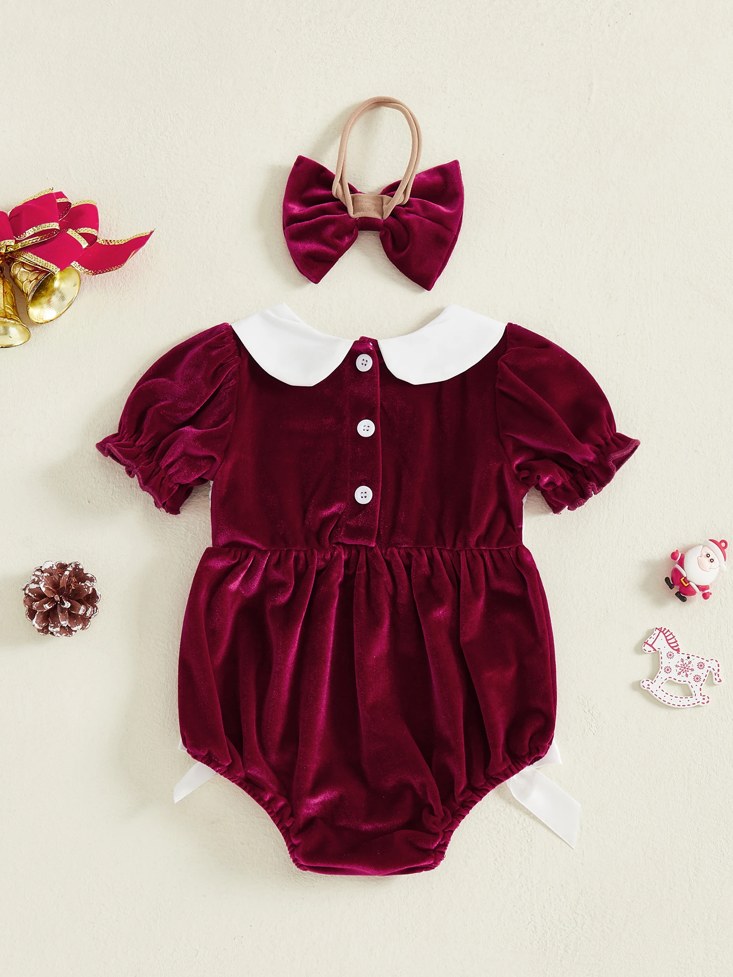 

Праздничное платье для маленьких девочек, красный клетчатый комбинезон без рукавов с рюшами и бантом, повязка на голову, комплект из 2 предметов, рождественский наряд для маленькой девочки