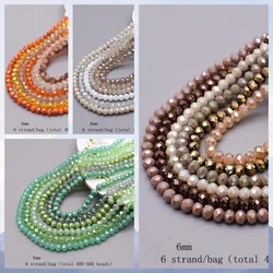 New Color 6mm Glass Beads Plating Color 6 Strands 480pcs Rondelle Faceted Glass Beads Loose Spacer Beads For Jewelry Making DIY