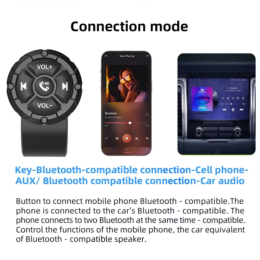 AD 5 Keys Wireless Car Steering Wheel Multifunction Button Waterproof Remote Control Mobile Controller Connect Phone Switch Song