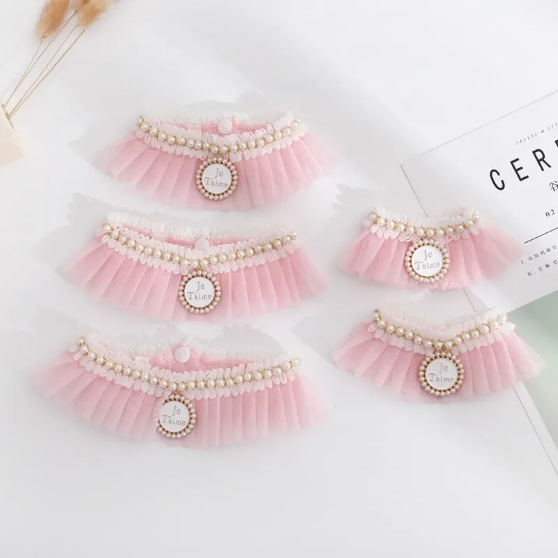 Pet Scarf Cat Lace Pearl Collar Cat Decoration Collar Ragdoll Accessory Lace Bow Princess Necklace Cute Dog Burp Cloth
