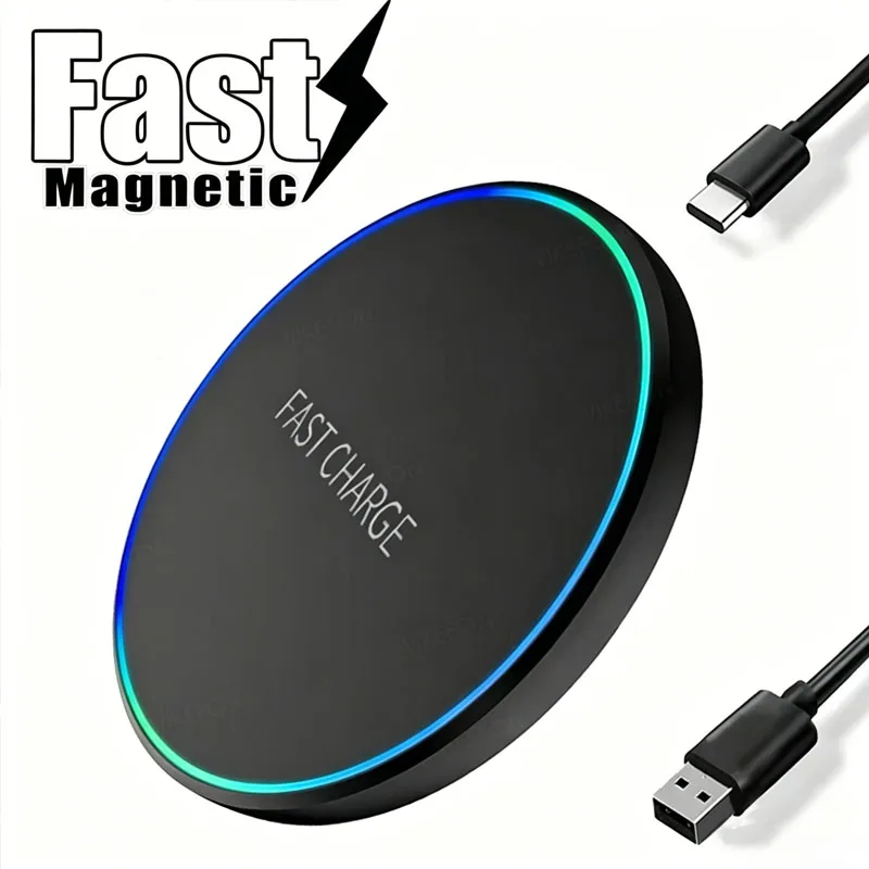 Mini Carregador Sem Fio Rápido para iPhone 17 16 15 14 13 11 Pro Max e Airpods, Estação de Carregamento por Indução com Luz LED para Samsung