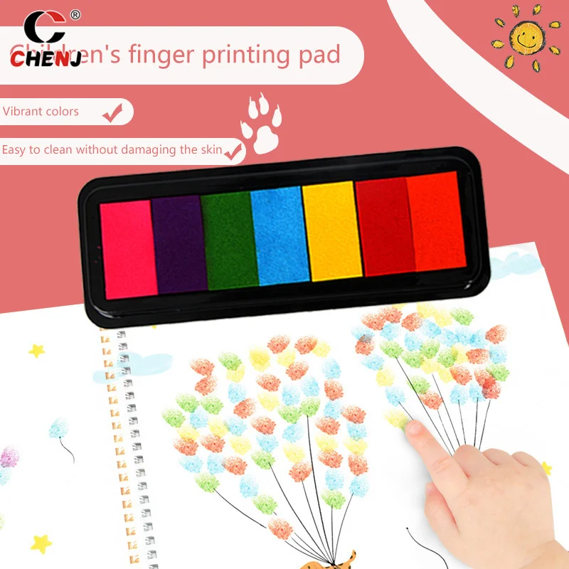 7 Colours Washable Finger Paint Set Kids Creative Palm Finger Paint Ink Pad Kids Paint Educational Tool Kit Drawing Inkpad Toys