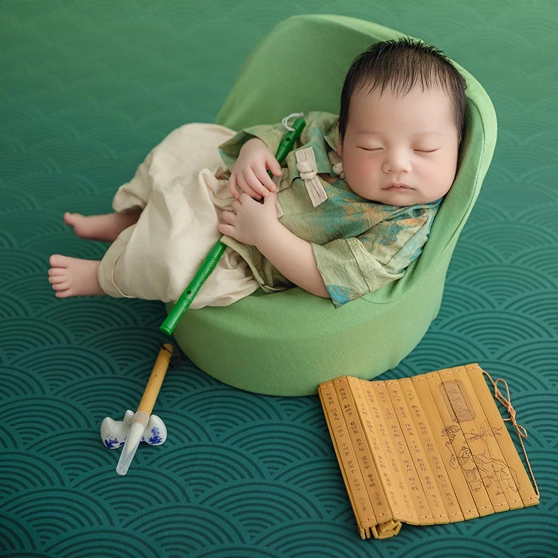 Pakaian properti fotografi bayi laki-laki perempuan, pakaian properti fotografi anak laki-laki, Model kuno, pakaian ikat celup kreatif, Studio Cheongsam, gaya kuno