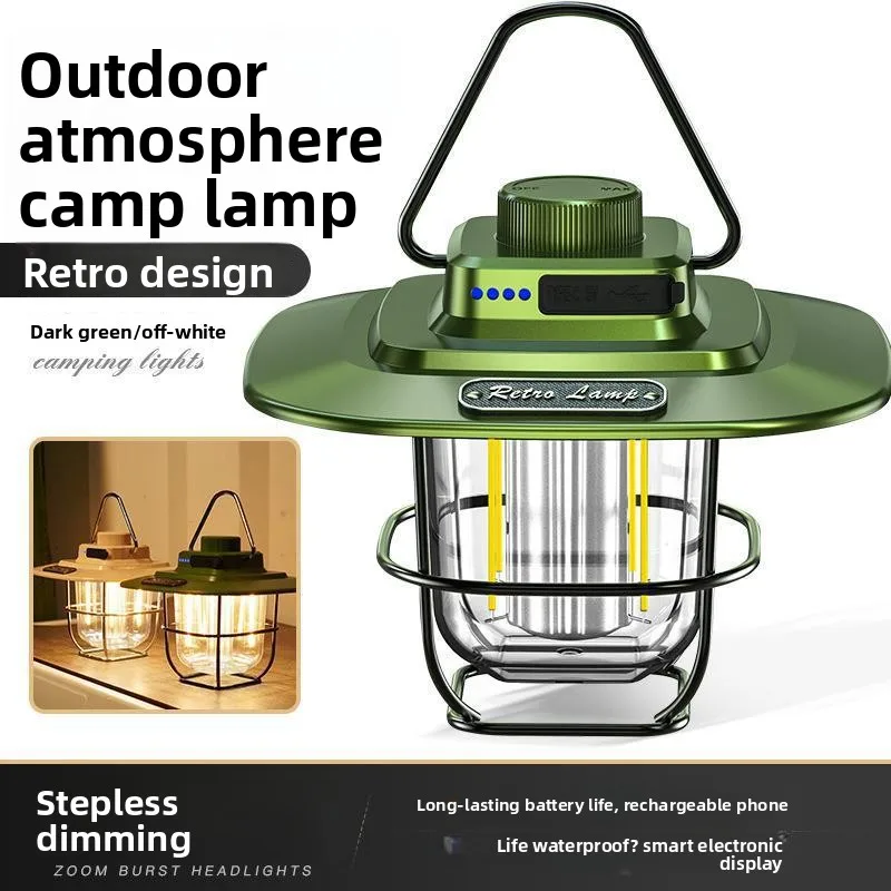 Rechargeable Portable Outdoor Retro Hanging Lamp Stepless Dimming Camping Light Emergency Night Lamps Led Camping Lantern