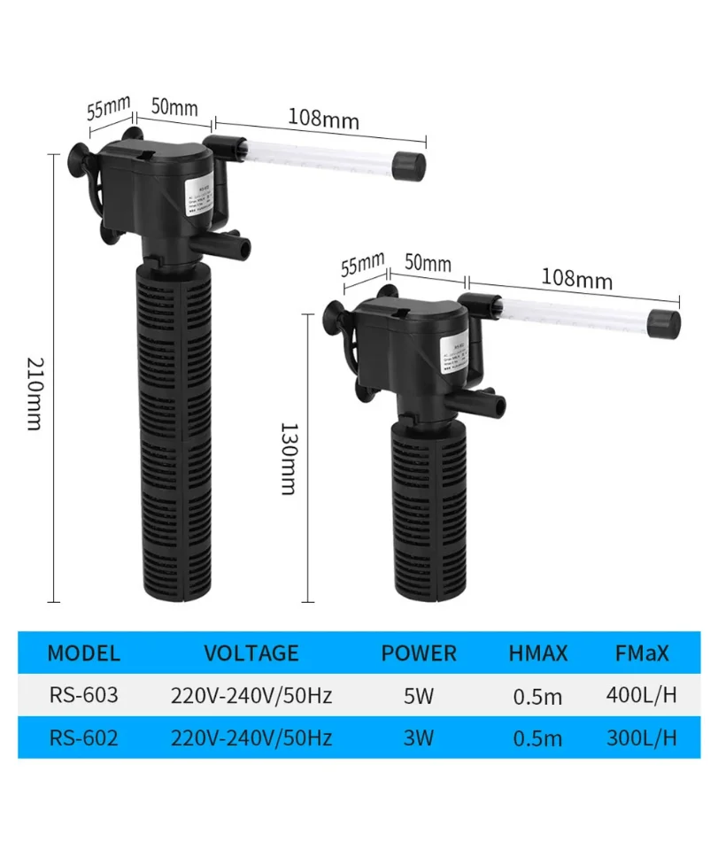 3 في 1 فلتر خزان الأسماك الصامت مرشح حوض السمك الصغير مقاوم للماء حوض السمك مضخة هواء غاطسة لتنقية المياه اكسسوارات حوض السمك #6