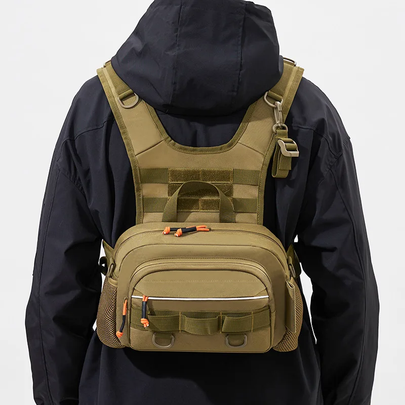 屋外迷彩釣り狩猟タクティカルベストバッグメンズチェストパック多機能ハイキング登山バッグ