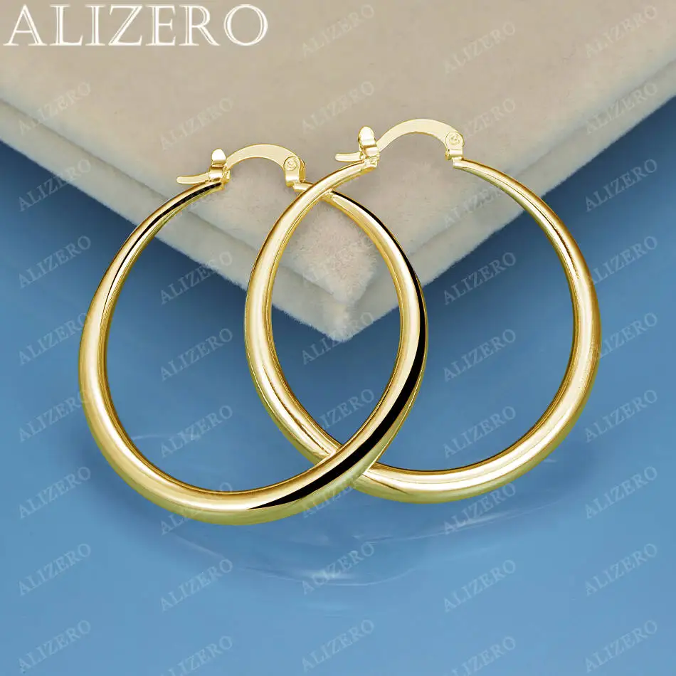 

ALIZERO 925 Sterling Silver 18K Gold Plated 40MM Hoop Earrings For Women Fashion Elegant Accessories Charm Jewelry Gift