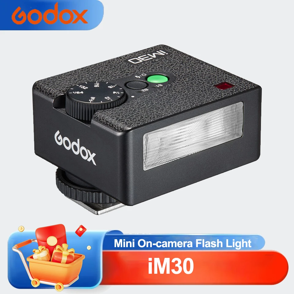 

Godox iM30 Mini On-Camera Flash 7 Power Levels Replaceable Battery Single-Contact Hot Shoe for Most Mirrorless and Film Cameras