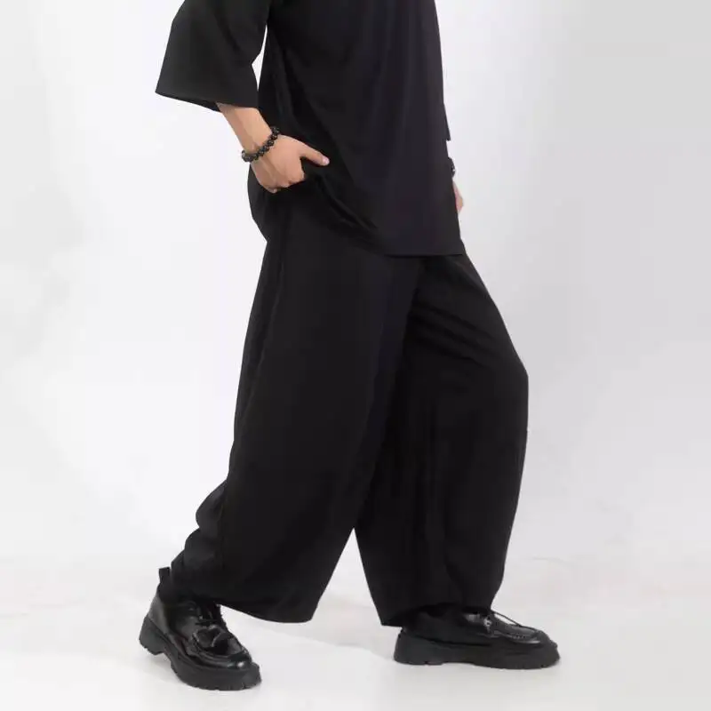 

Мужские повседневные брюки свободного кроя, летние тонкие брюки-кюлоты, укороченные брюки, темный стиль, корректирующие фигуру, модные повседневные брюки