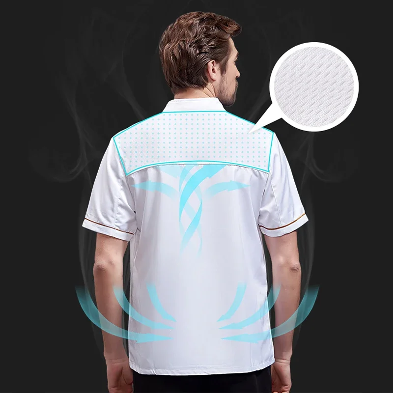 Black Short Sleeve Chef Jacket Men's Chef Uniform Kitchen Restaurant Cooking Shirts Bakery Cafe Waiter Cook Coat Apron Set