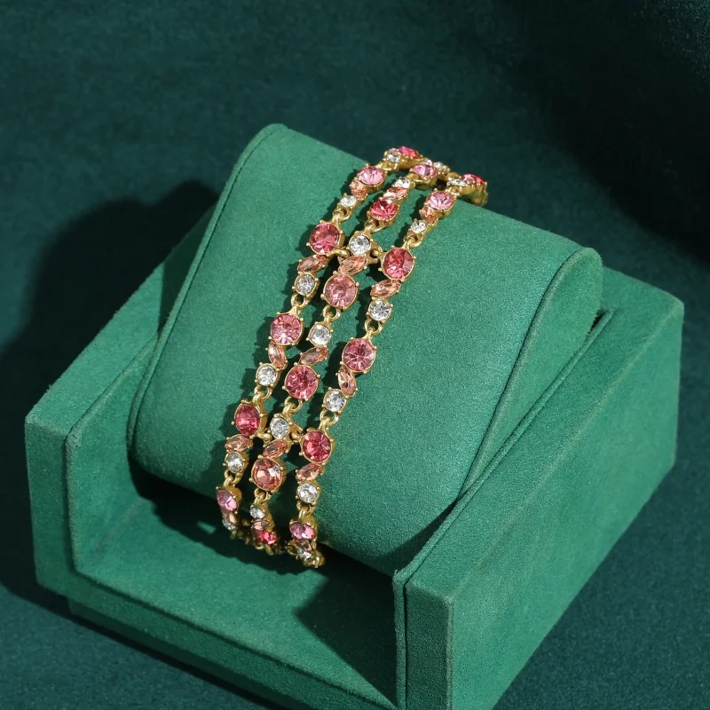 

Vintage Pink Crystal Bracelets Chain Woman 2026 Gold Color High Quality Accessories Party Jewelry Luxury New Trends Gift Summer
