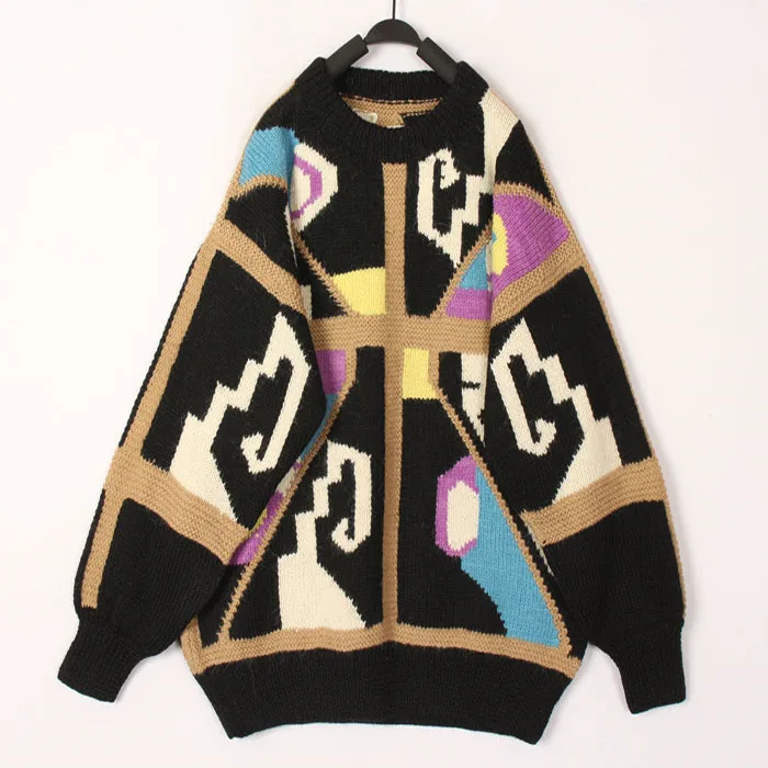 

Винтажный шерстяной свитер-пальто в этническом стиле с цветочным узором, оверсайз, в японском стиле Харадзюку, женский весенний модный топ