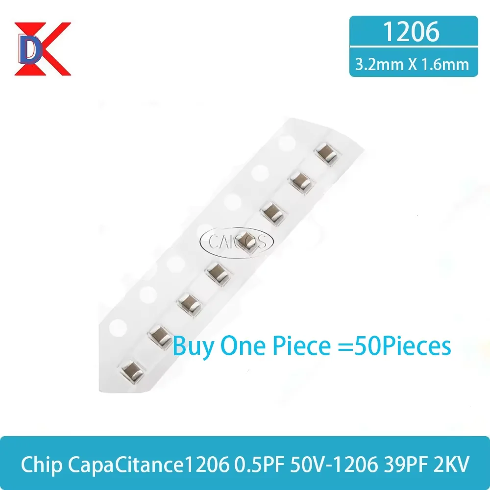 Condensador SMD 1206 de 50 piezas, 0.5PF, 1PF, 1.2PF, 1.5PF, 1.8PF, 2PF, 2.2PF, 2.4PF, 2.5PF, 2.7PF, 3.3PF, 3PF, 4PF, 5PF, 5.6PF, montaje en superficie
