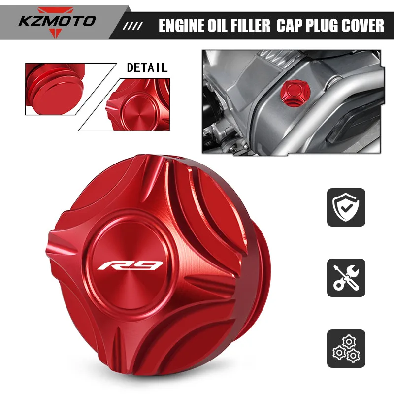 

R9 Engine Oil Cap For YZFR9 r9 2024 2025 2026 Motorcycle CNC Engine Oil Filler Plug Cap Screw Fuel Drain Cover