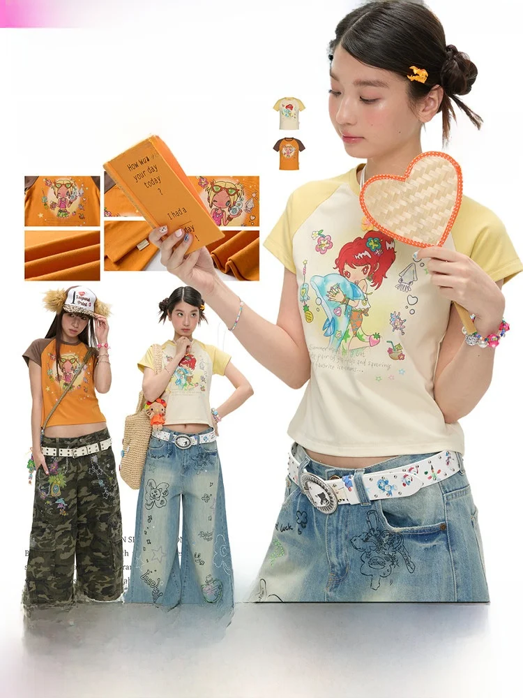 

BENANDx Summer ort Sve T-irt oulder Insert Double Color Print Cool Sle Slim Fit Cotton Blend Ladies Top