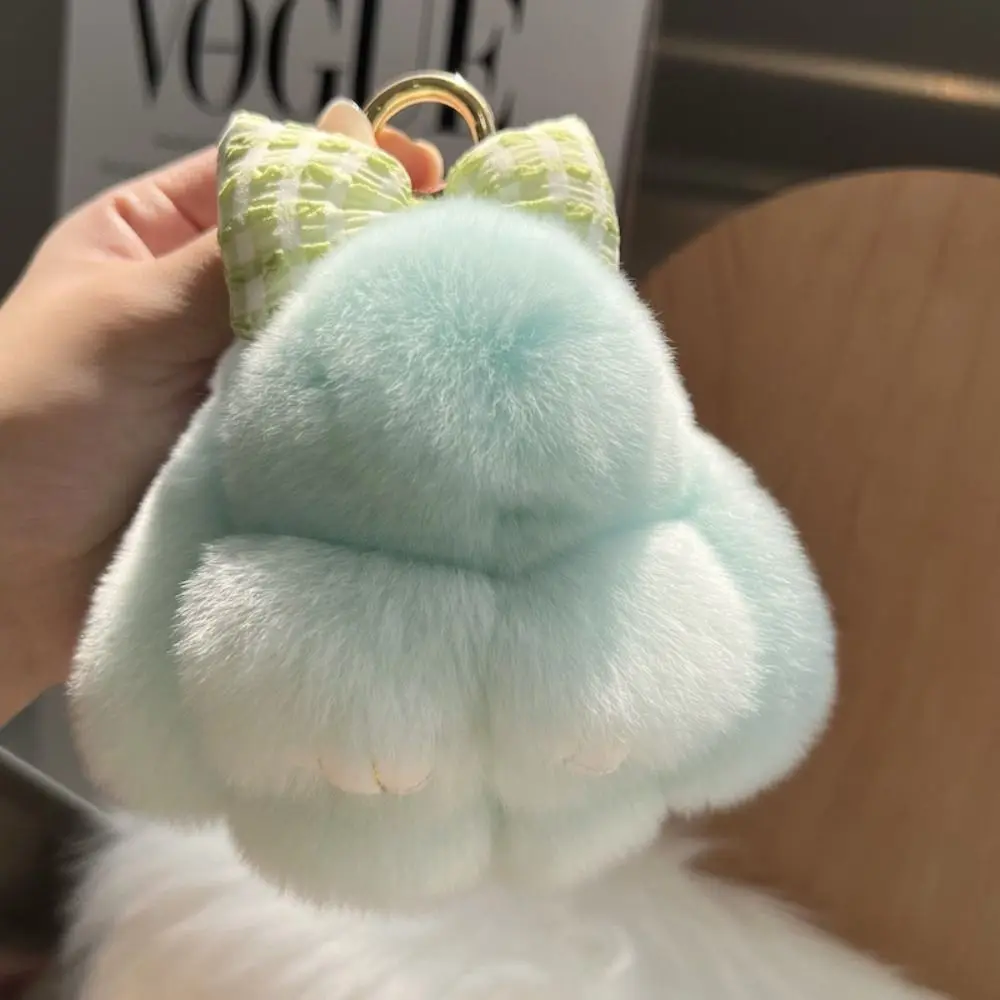 Plush Pompoms Bow Rabbit Pendant Cartoon Hanging Ornament Fluffy Bunny Doll Keychain Stuffed Doll Car Keyring Bag Accessories