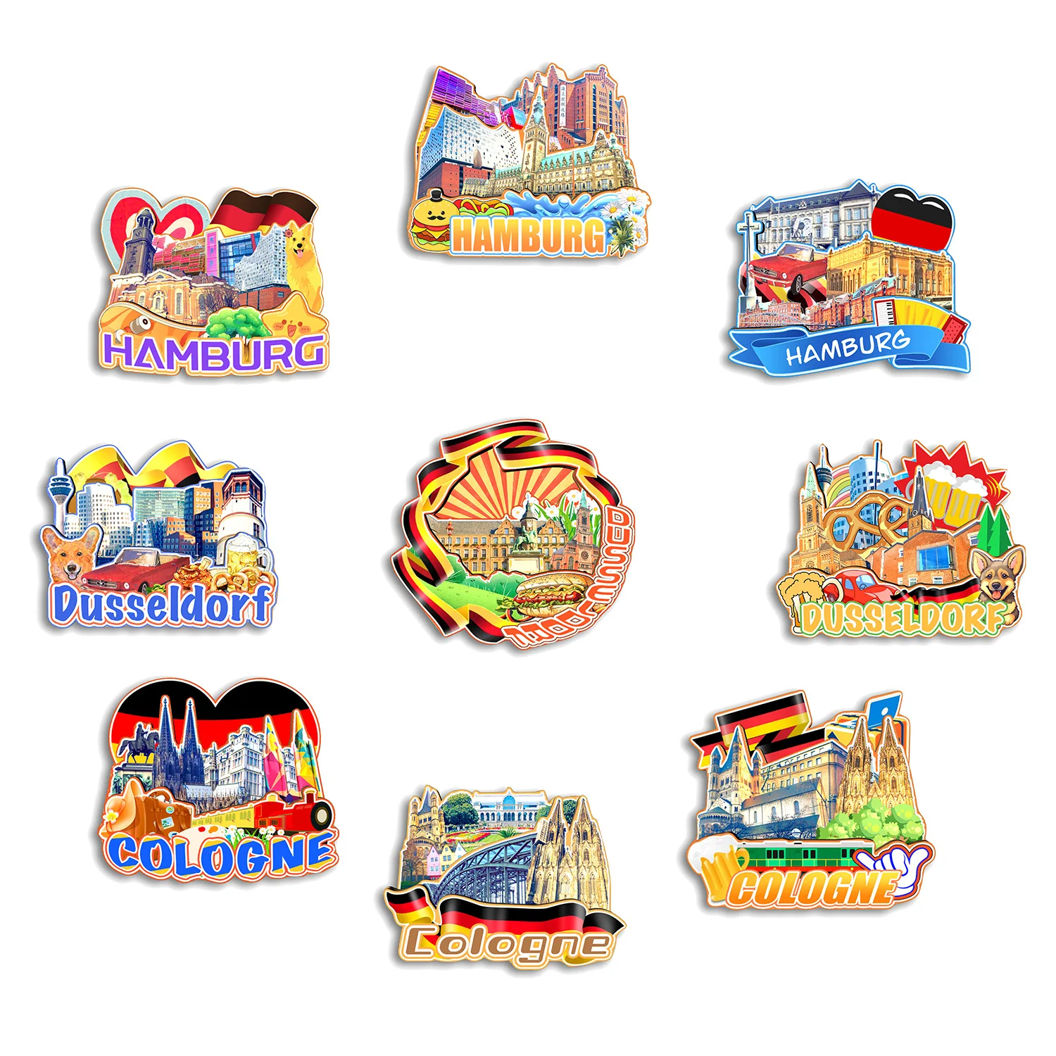 

Hamburg Cologne Dusseldorf Germany Fridge Magnet Travel Souvenir Gift Handmade Decorative Refrigerator Sticker Home Decoration