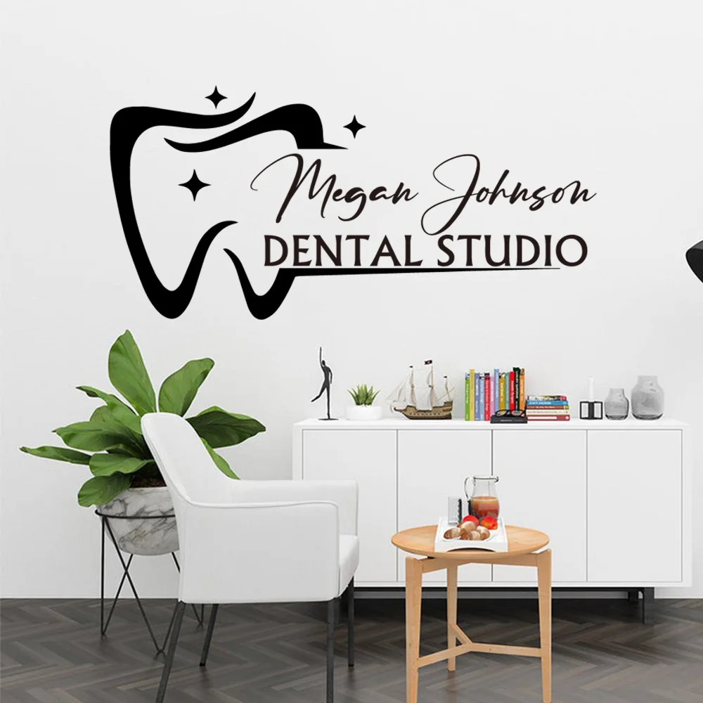 

Dentist Stickers Personalized Custom Name Teeth Vinyl Wall Sticker For Dentist Shop Room Decor Waterproof Wall Art Decal