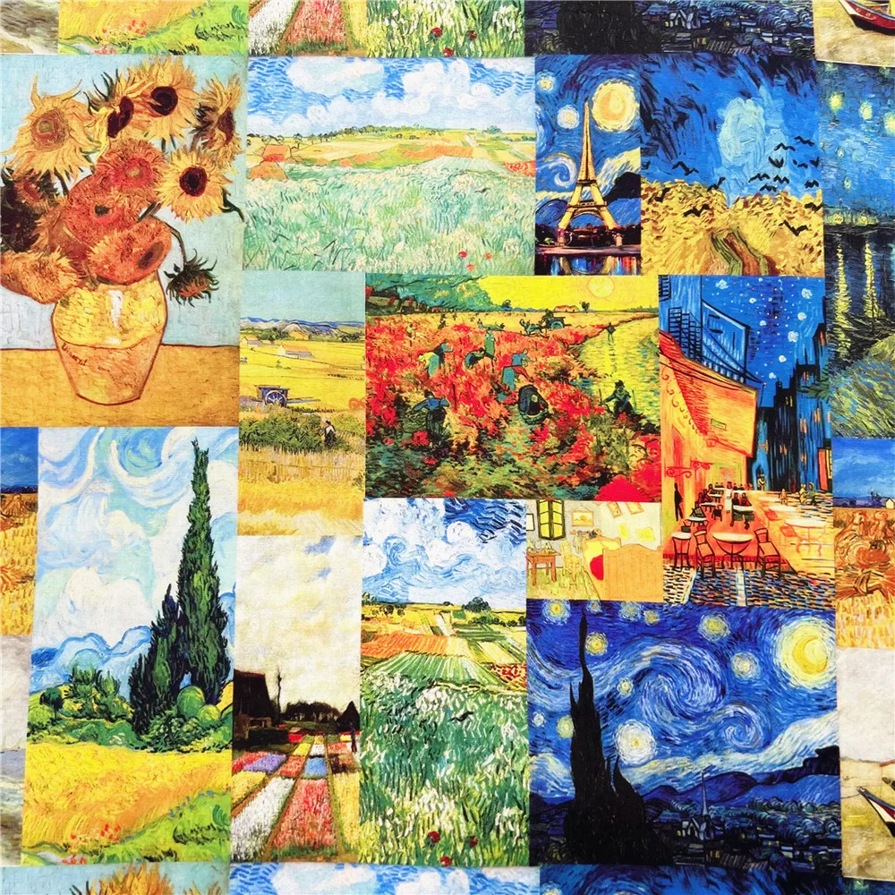 wide145cm World famous oil painting puzzle Cotton Fabric dress Printed Fabrics DIY Needlework Apparel baby Dress Sewing