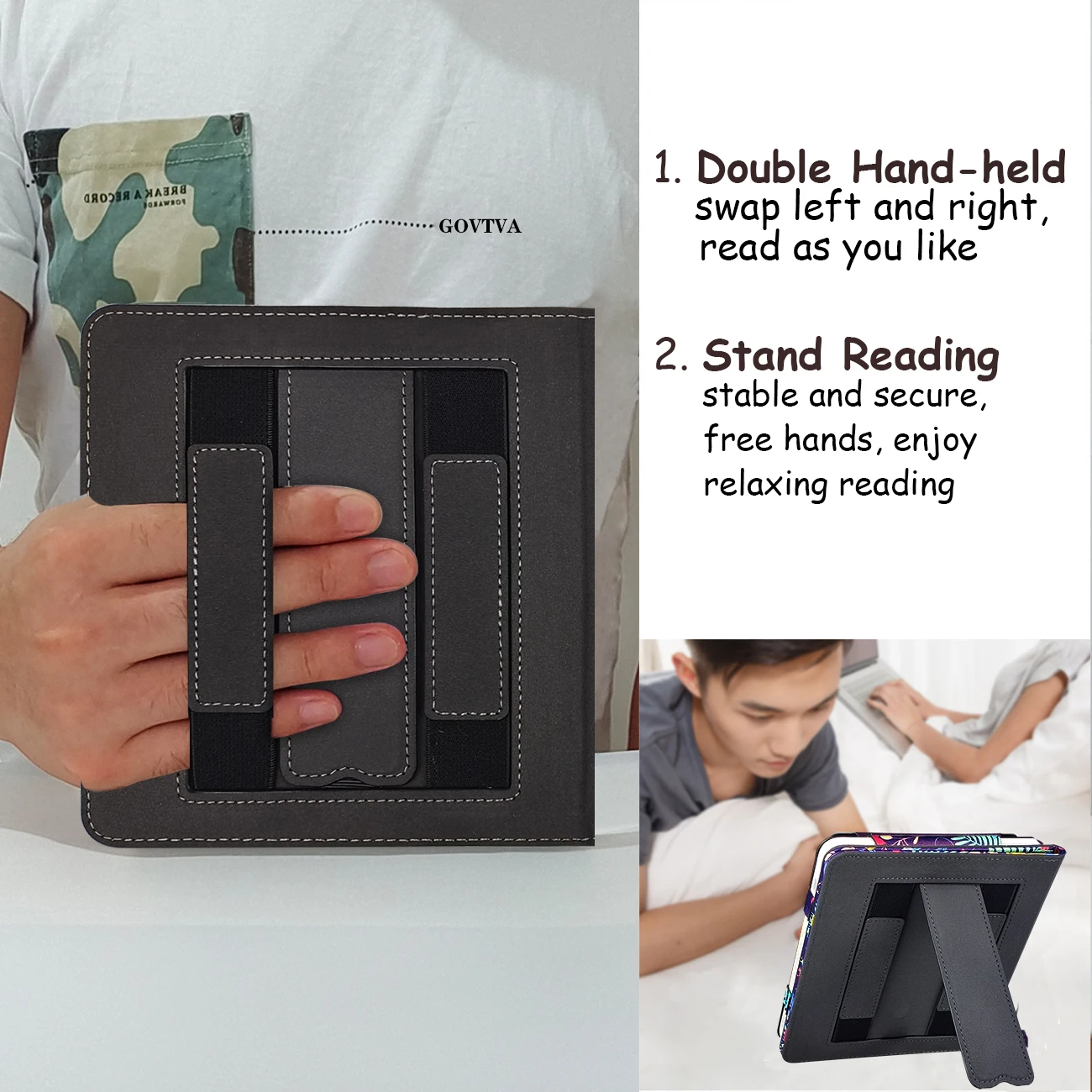 Stand Case for Kobo Libra 2 Sleep Cover PU Leather Print with Double Hand Strap / Auto Sleep & Wake for Kobo Libra 2021 Case