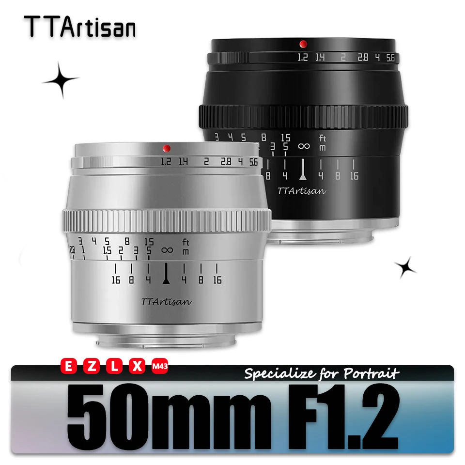 

TTArtisan APS-C 50mm F1.2 Portrait Camera Lens Applicable whit Mirrorless Cameras Sony A6000 ZVE10 Fuji XT30 X-A5 Canon RF M43