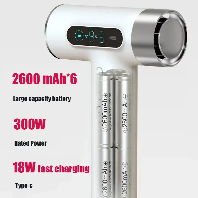 Super przenośna bezprzewodowa suszarka do włosów z ładowaniem USB 100000 RPM Wysoka moc wiatru Bezprzewodowe jony ujemne zimne/gorące powietrze 2600 mAh Typ-C