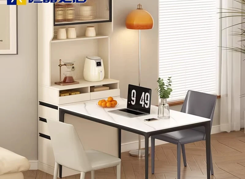 New dining side cabinet, dining table integrated against the wall, separate island   electrical cabinet, kitchen rock