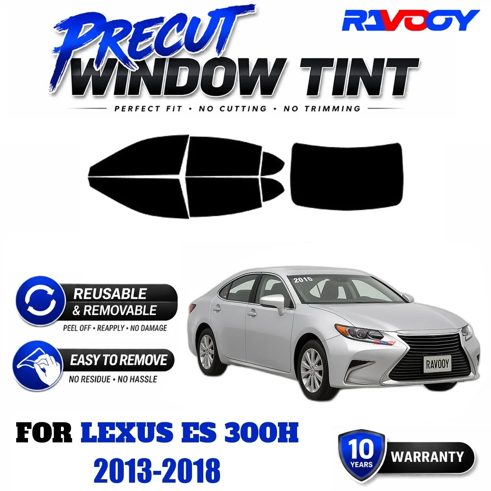 RAVOOY Precut Window Tint, Reusable Removable EPU Film, Custom Fit for Lexus ES 300H 2013-2018, UV Heat Protection
