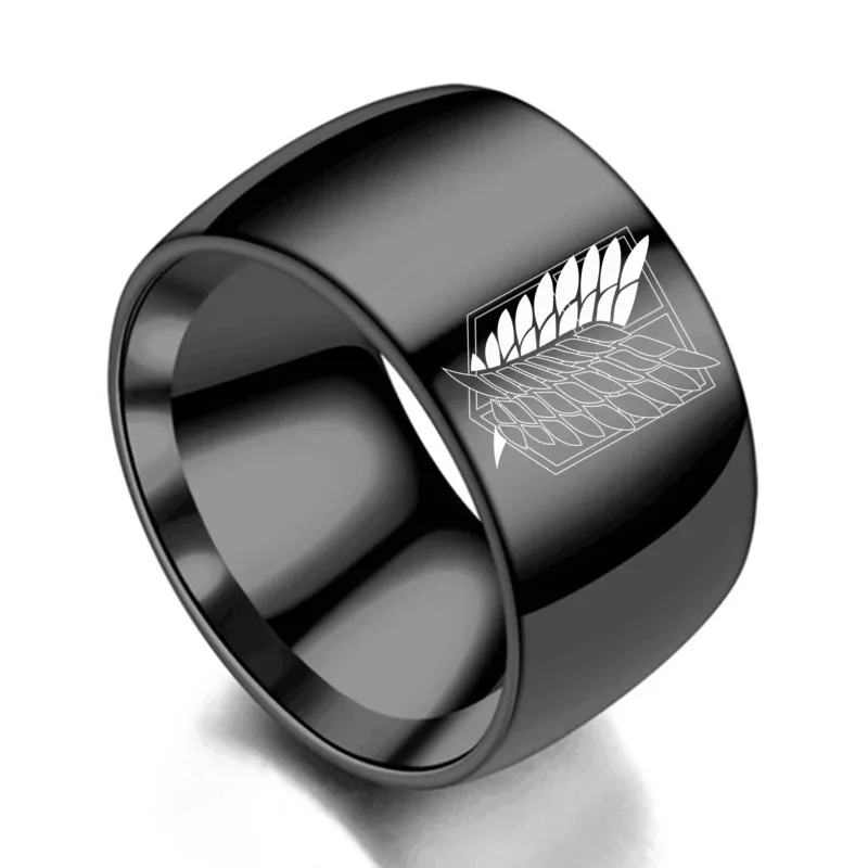 12mm Attack on Titan Black sliver Stainless Steel Ring Wings Of Liberty Flag Finger Rings For Men Women Jewelry Anime Fans