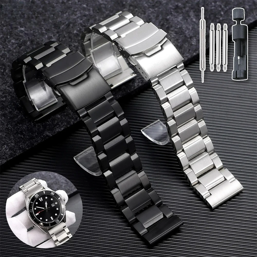 Silver Black Bracelet for Seiko Luxury Solid Stainless Steel Watch Band 18mm 19mm 20mm 21mm 22mm 24mm Belt Men Watch Accessories