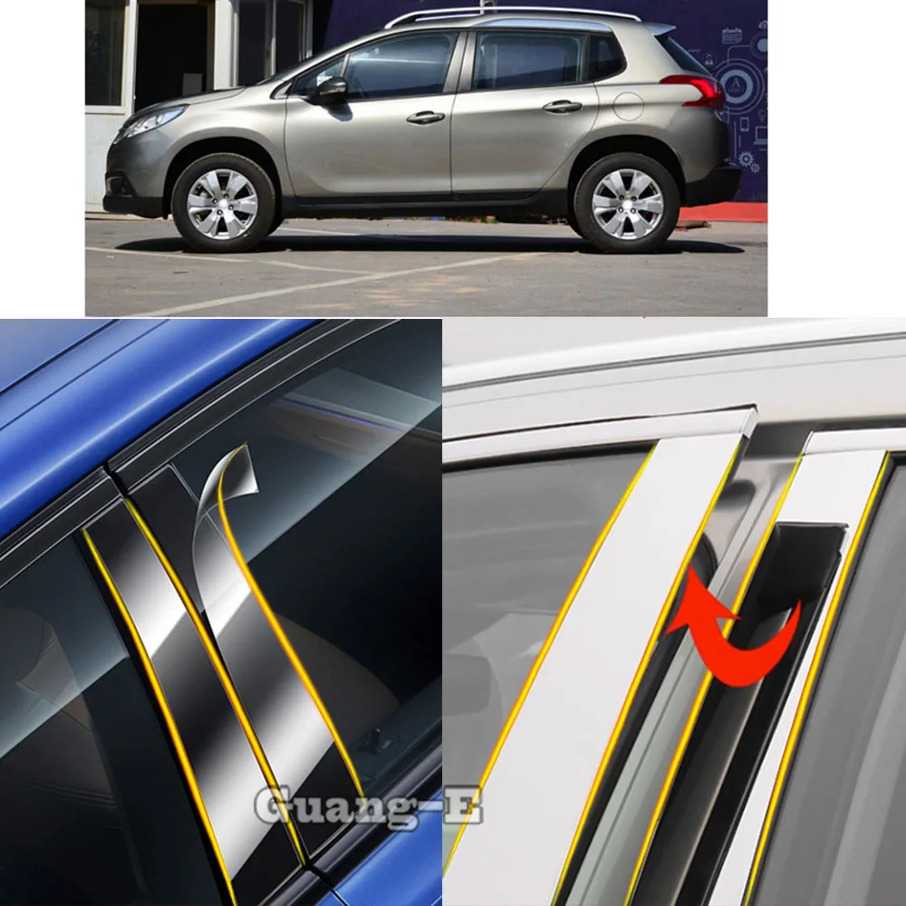 

Car TPU/Glossy Mirror Pillar Post Cover For Peugeot 2008 2014 2015 2016 2017 2018 Door Trim Window Piano Black Molding Sticker