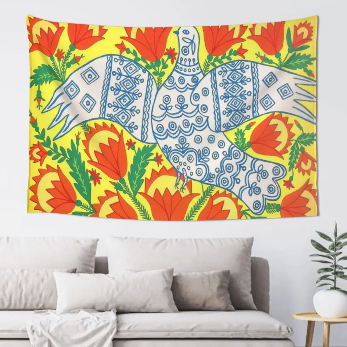 

A Dove Has Spread Her Wings And Asks for Peace by Maria Prymachenko Tapestry Decoration Bedroom Tapestry