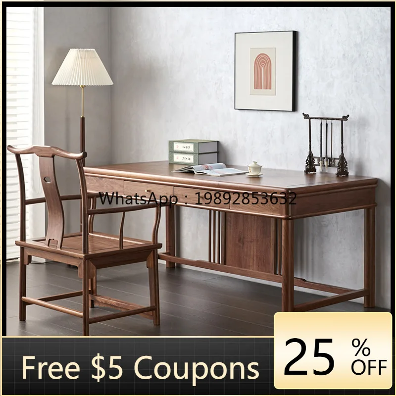 YFY New Chinese Style Black Walnut Wood Desk   Calligraphy Desk Painting Table Calligraphy and Painting Desk Study Room