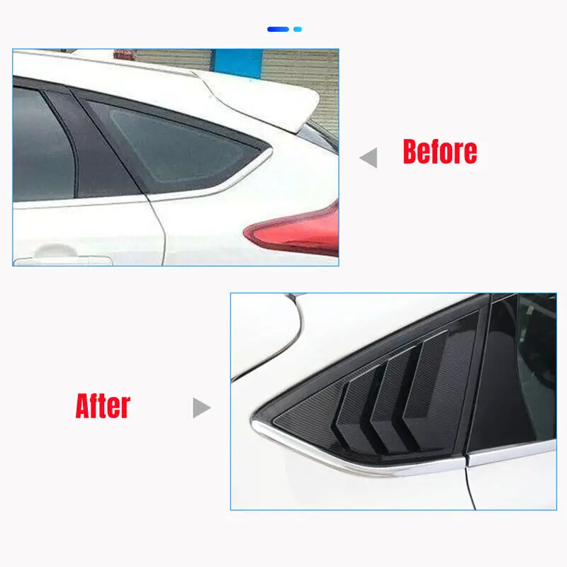 For Ford Focus Hatchback 2012-2018 Car Rear Louver Window Side Shutter Quarter Cover Trim Sticker Vent Scoop ABS Carbon Fiber