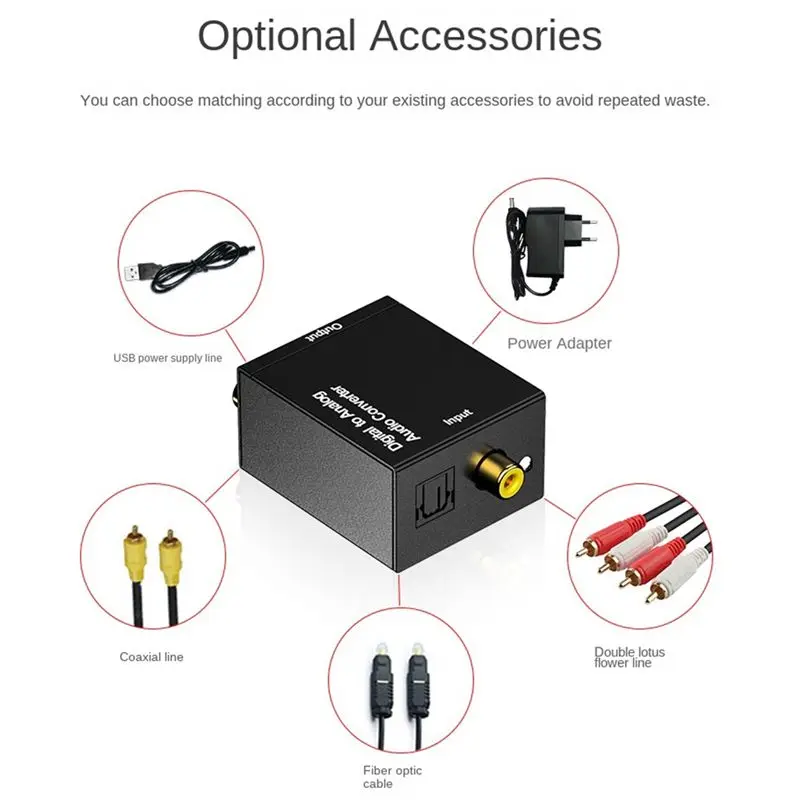 DT21 Digital to Analog Audio Converter, Coaxial Toslink SPDIF to RCA L/R Stereo Adapter with 3.5mm, Aluminum Alloy, Black