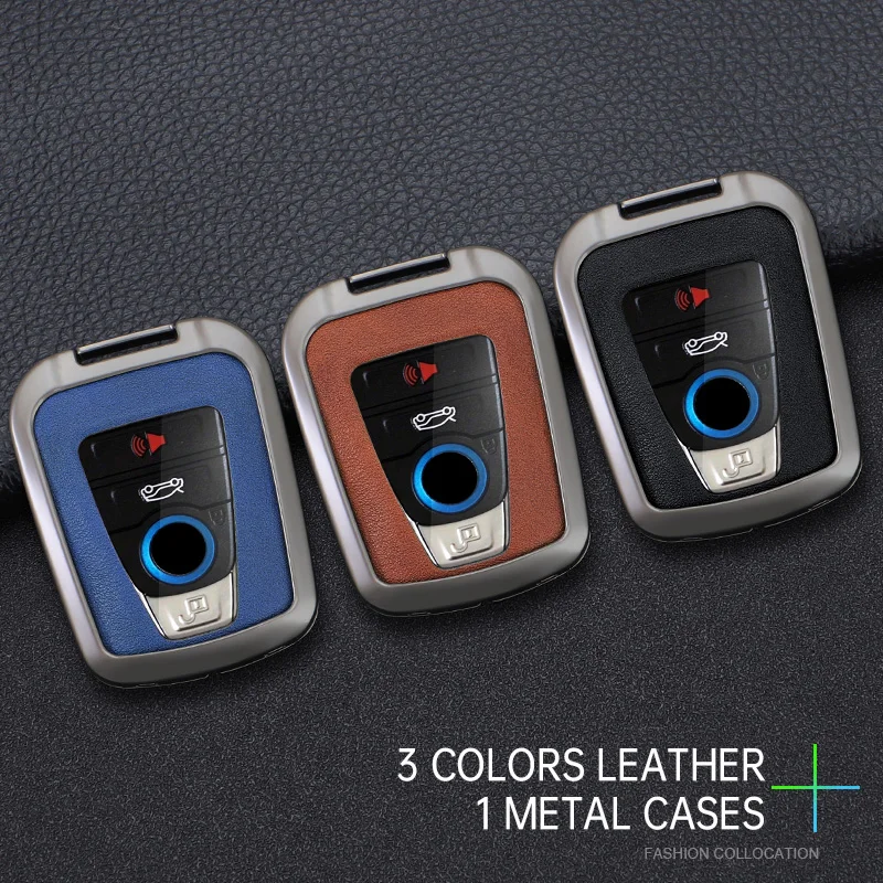 Zinc Alloy Leather Car Smart Remote Key Case Cover for BMW I3 I8 Series Protective Shell Fob CAR interior key bag Accessories