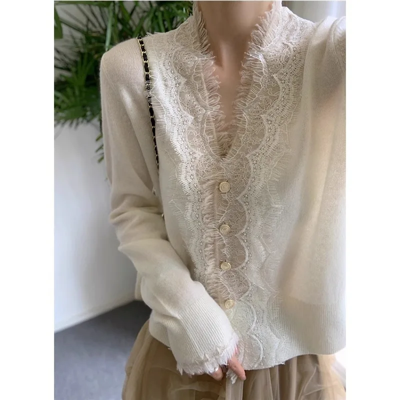 

Spring Autumn Women V-neck Inner French Cashmere Sweater