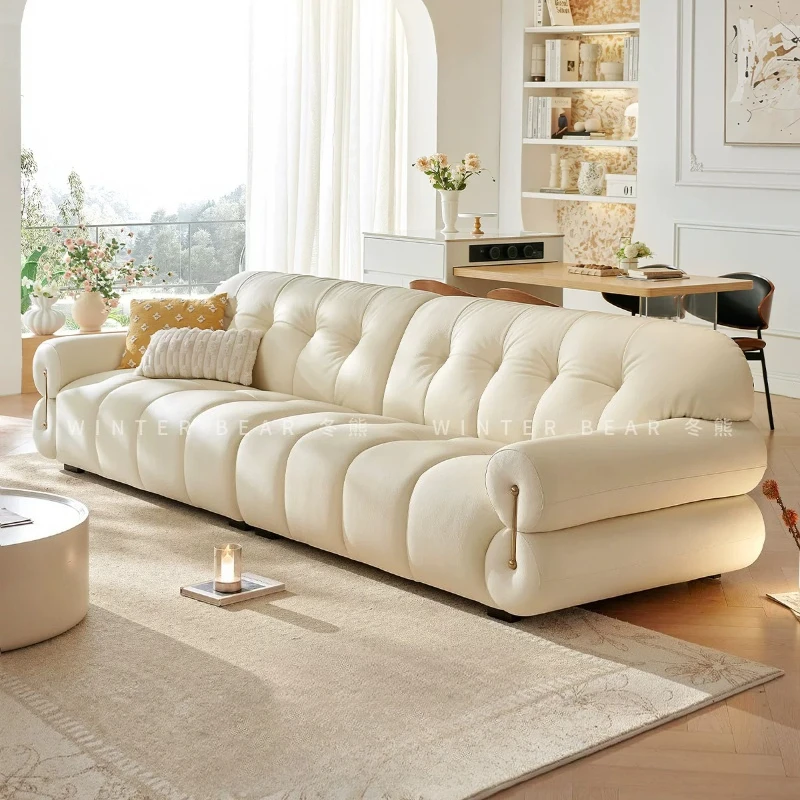 French Cream Style Cloud Lounge Furnish Piano Key Segmented Rest Furnishing Genuine Leather Multi-Seat sofa Modern Living Room