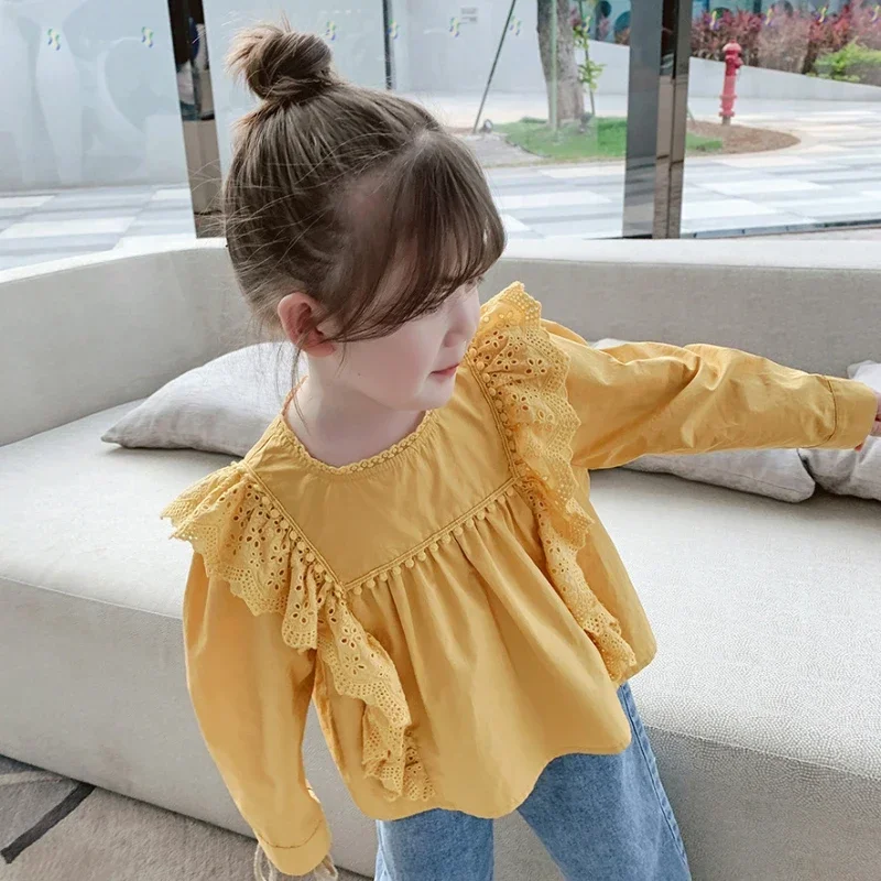 Girls Shirts for Kids Spring Autumn Long Sleeve Blouse Fashion Tops Korean Toddler Girl Clothes Fall New Children Costume 2-7Yrs