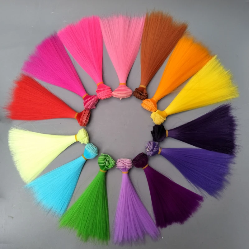 1pcs doll hair 15cm 25cm Pink Yellow Purple Green Blue color straight doll wigs for Russian handmade diy accessory