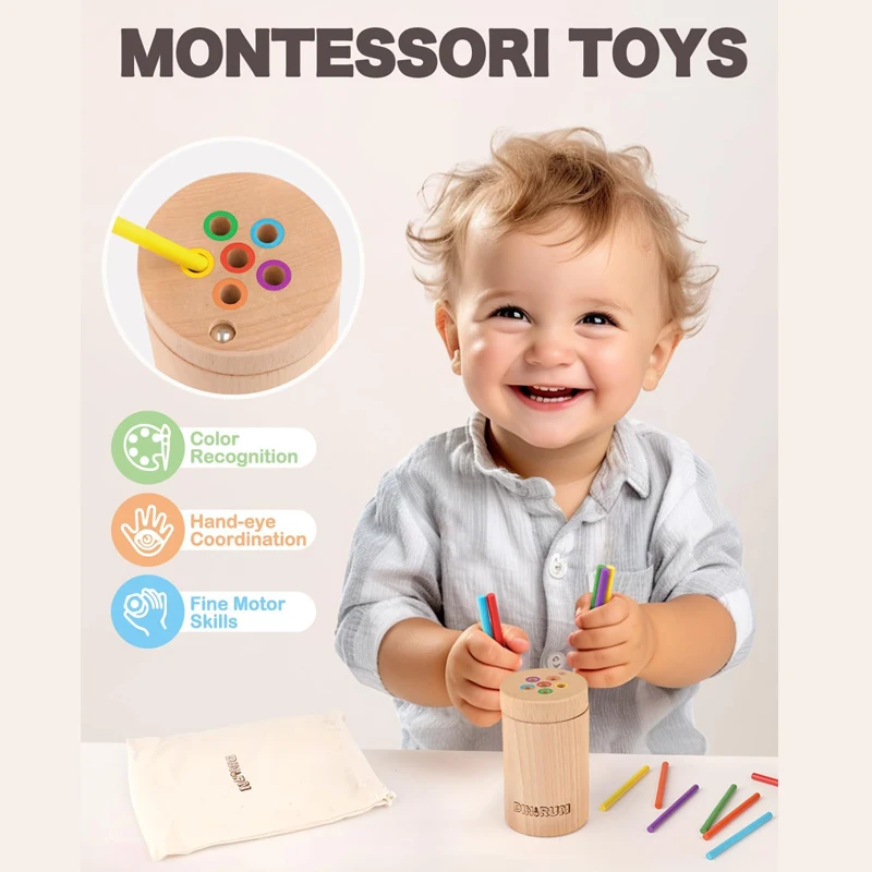 Toddler Toys Montessori for 1 2 3 Year Old Color Matching Fine Motor Skills Sensory Toys Wooden Educational Stick Board Game