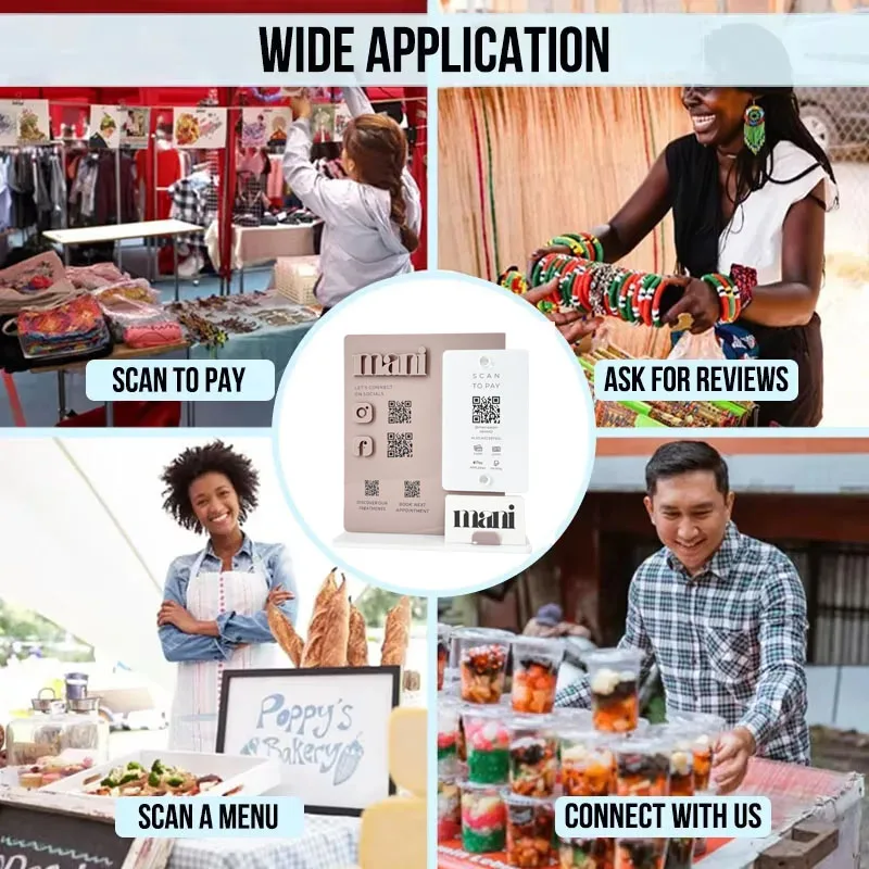حامل مكتبي مخصص من الأكريليك مع رمز QR مخصص لدفع مراجعات Google وشعار إعلان الأعمال والوسائط الاجتماعية Dis #6