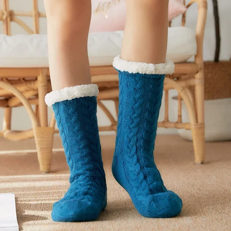 Winter Womens Fuzzy Thermal Sock Plush Grip Hemp Soft Female Home Indoor Warm Bedroom Non slip fluffy Thick Slipper Floor Sock