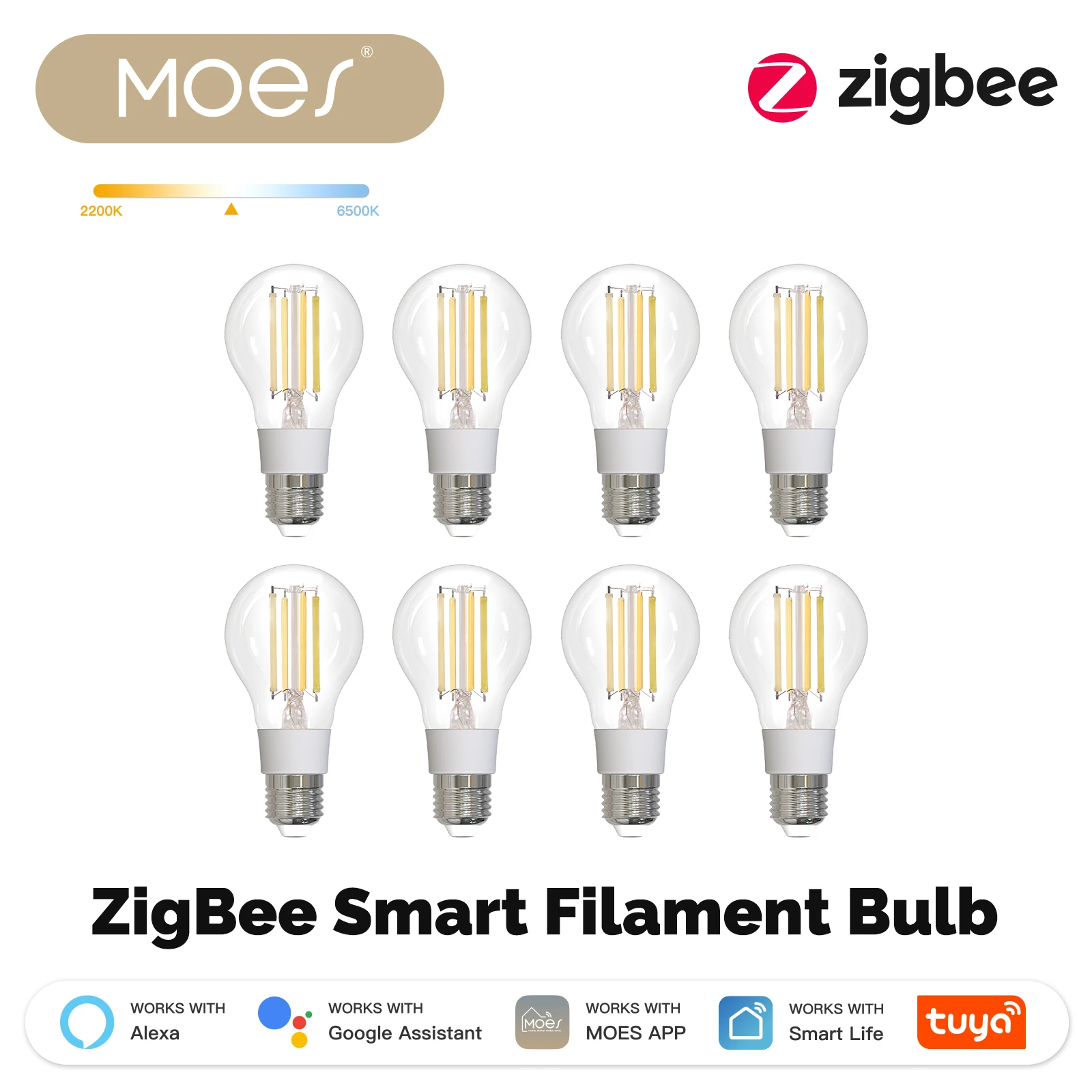 MOES ZigBee slimme gloeilamp Licht uw huis gemakkelijk met scène E27 Energiebesparend Licht aanpassen per tijd 7W Tuya APP-bediening