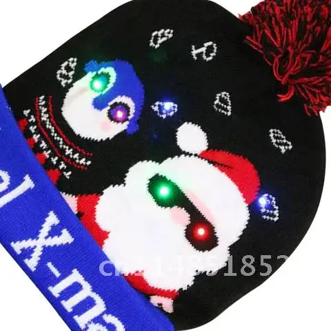 

Knitted LED Light-up Cartoon Printed Ugly Sweater Holiday Xmas Christmas Beanie Cap Kids Adults